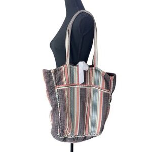 Quilted Tote Bag Striped Neutral Colors Shoulder Bag Shopper Travel Fall Purse